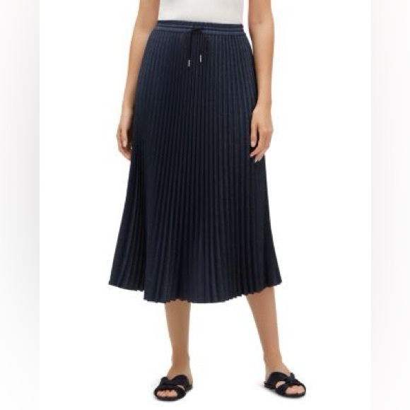 LAFAYETTE 148 NEW YORK GWENDA SKIRT PLEATED FLAIR RETRO BLUE DRAWSTRING WAIST S - Picture 1 of 11